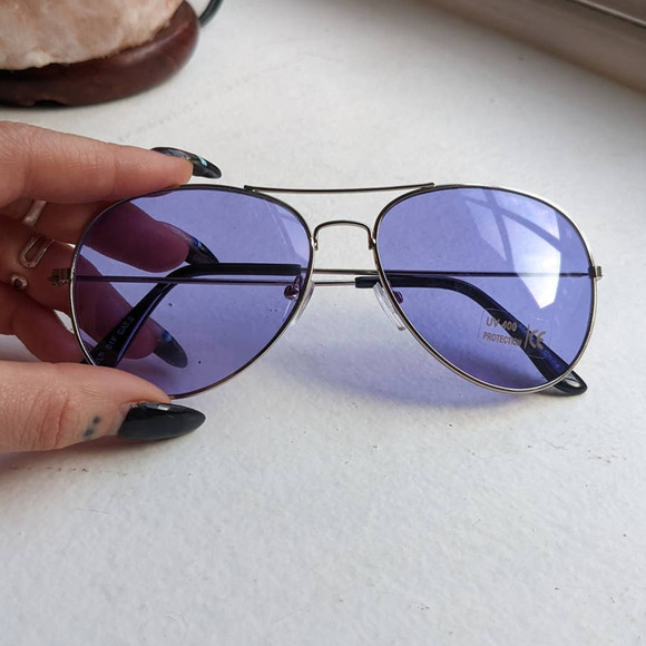 70s Retro Purple Aviator Sunglasses Pastel Minimal Boho Sunnies Festival Shades - Picture 5 of 6